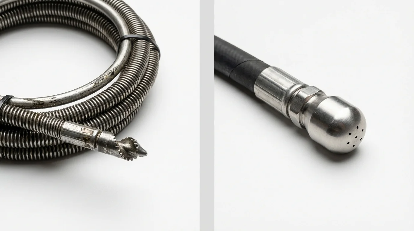 Drain snake cable and hydro jetting nozzle used for drain cleaning in Bluffton, SC