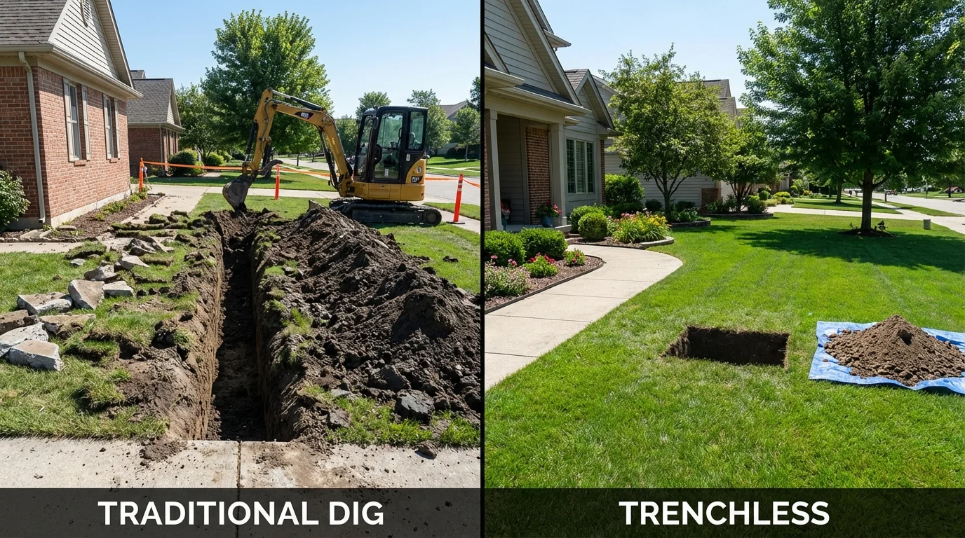Trenchless sewer repair with minimal yard damage versus traditional excavation in Bluffton, SC